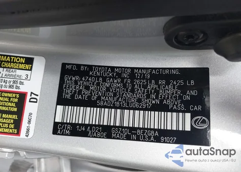 2020 Lexus Es 350 from USA, damaged, VIN 58ADZ1B13LU062917